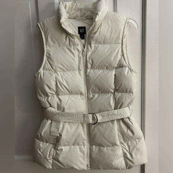 Gap White Puffer Down Quilted Vest Jacket Belt Size Medium Women’s Y2K 90’s Warm - Picture 1 of 12